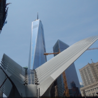 Oculous in fron of One Worldtrade Center. Oculous is a transportation terminal.